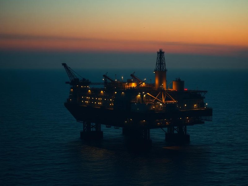 Offshore production platform at dusk